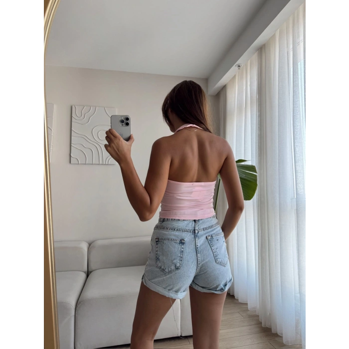 Boyun Geçmeli Crop - PEMBE
