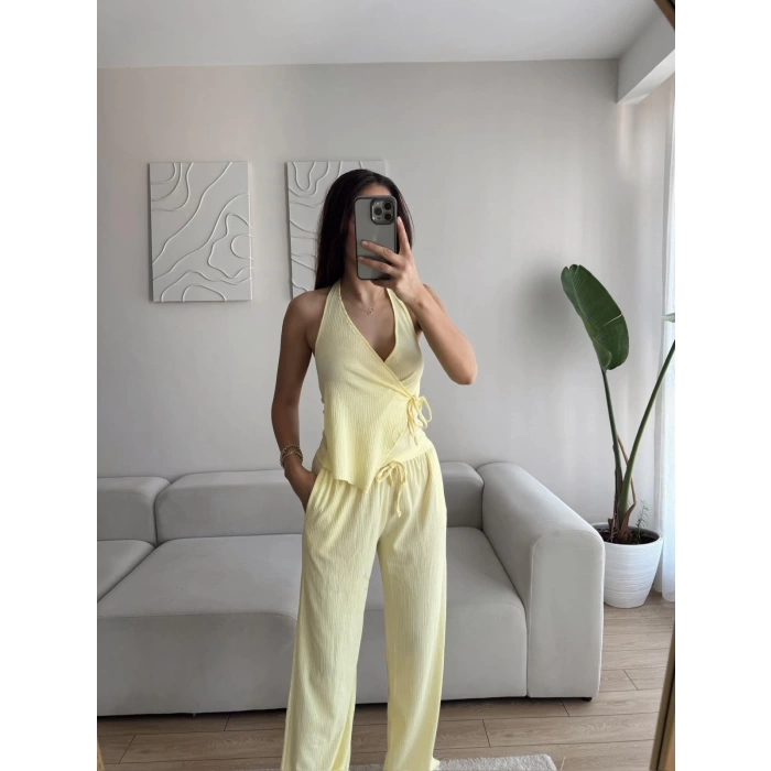 Boyun Geçmeli Yan Bağcık İkili Takım - SARI