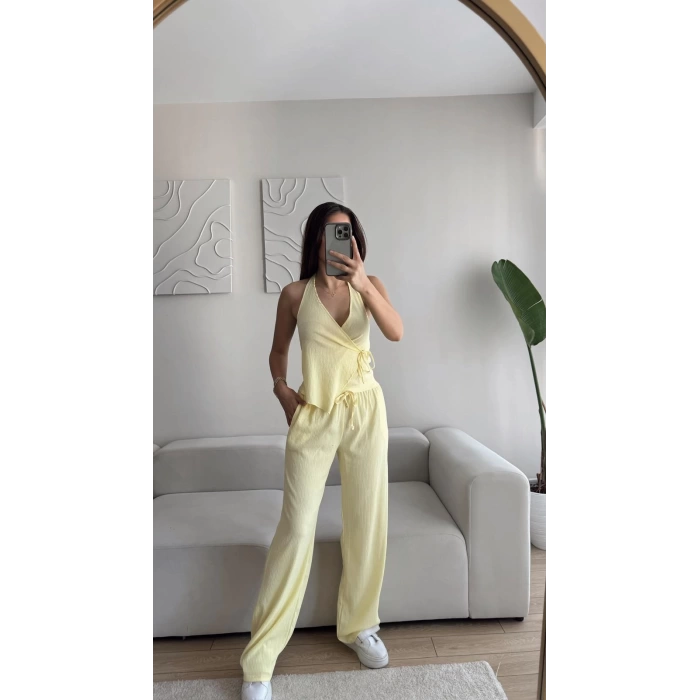 Boyun Geçmeli Yan Bağcık İkili Takım - SARI