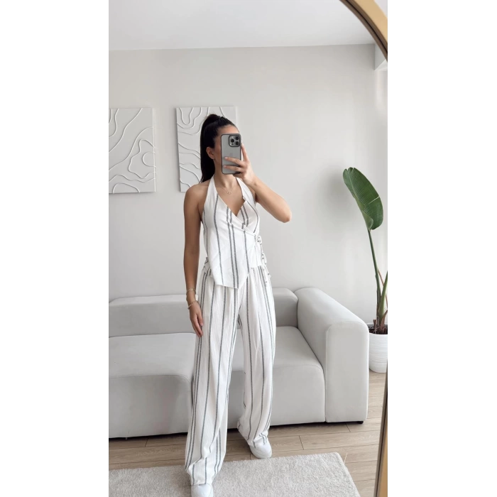 Twist Sırt Dekolte İkili Takım - ÇİZGİLİ