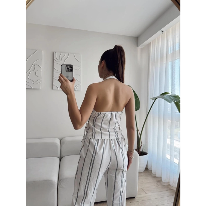 Twist Sırt Dekolte İkili Takım - ÇİZGİLİ