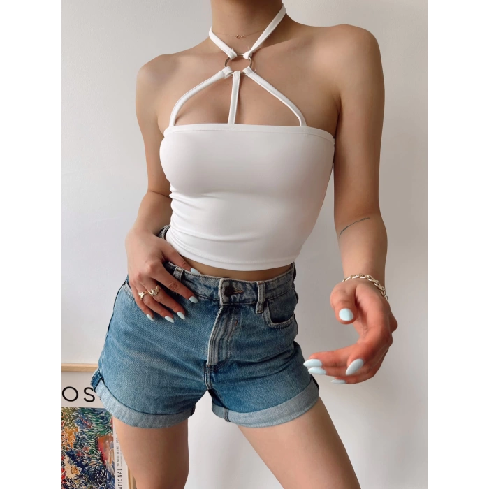 Boyun Halka Detay Crop-BEYAZ