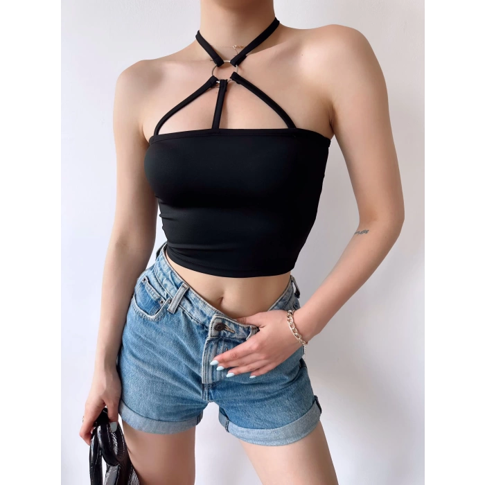 Boyun Halka Detay Crop-SİYAH