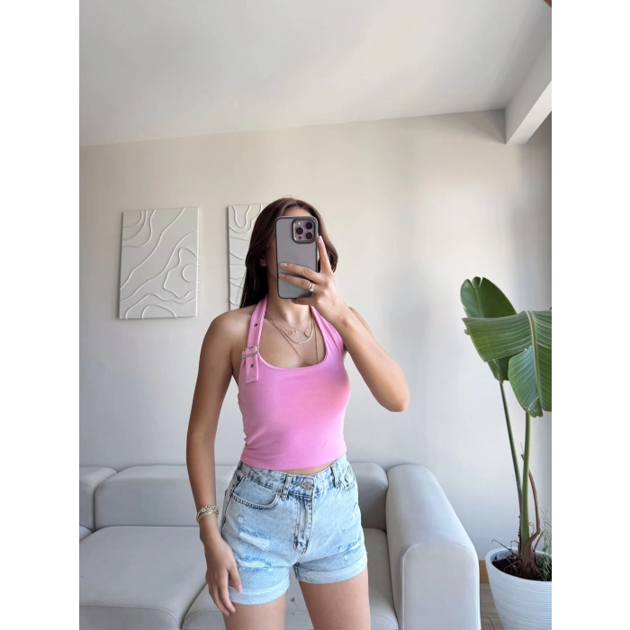 Boyun Kemerli Crop - PEMBE