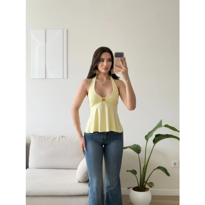 Boyundan Geçmeli Aksesuar Crop - SARI