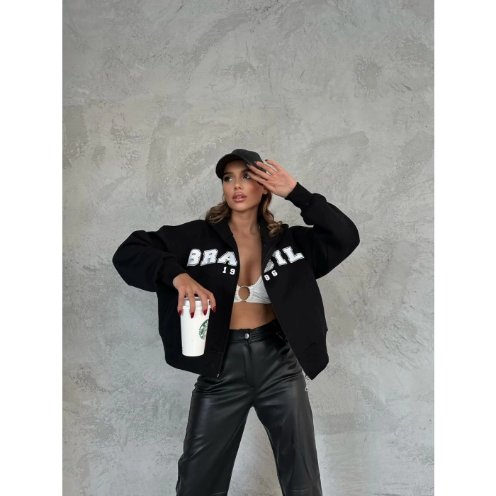 Brasil Sao Paulo Unisex Oversize Hırka-SİYAH