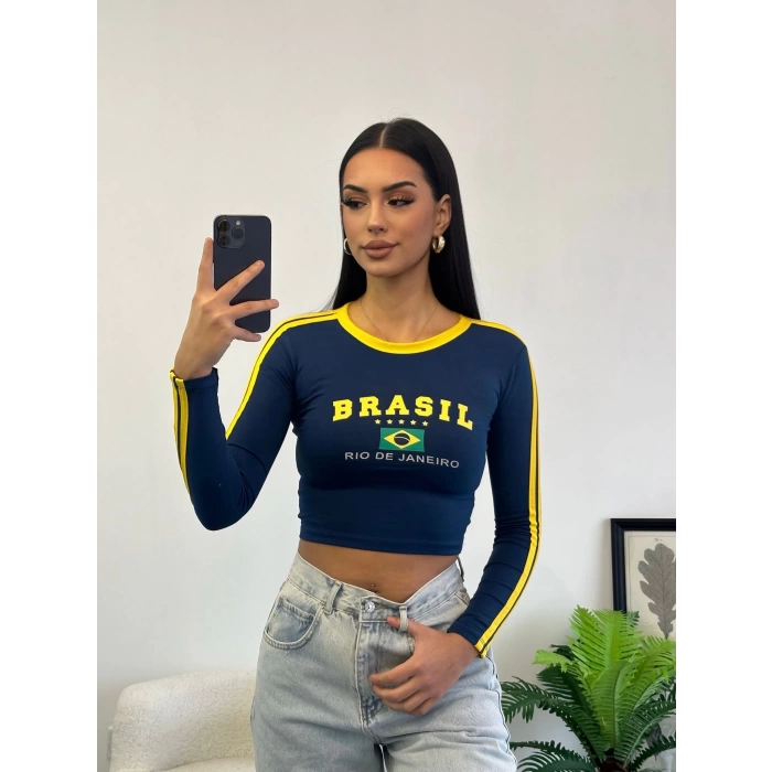 Brasil Şerit Crop - LACİVERT