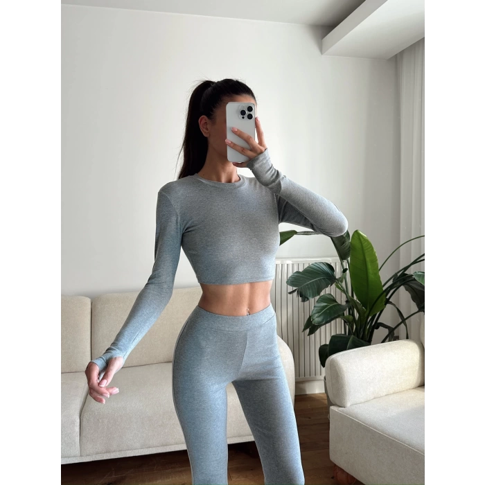 Bsk Crop & İspanyol Taytlı Takım - ANTRASİT