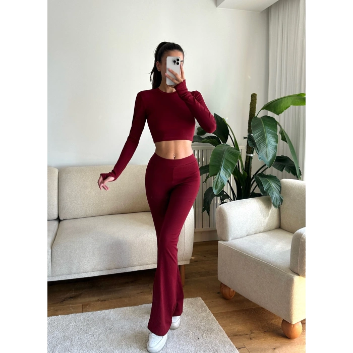 Bsk Crop & İspanyol Taytlı Takım - BORDO