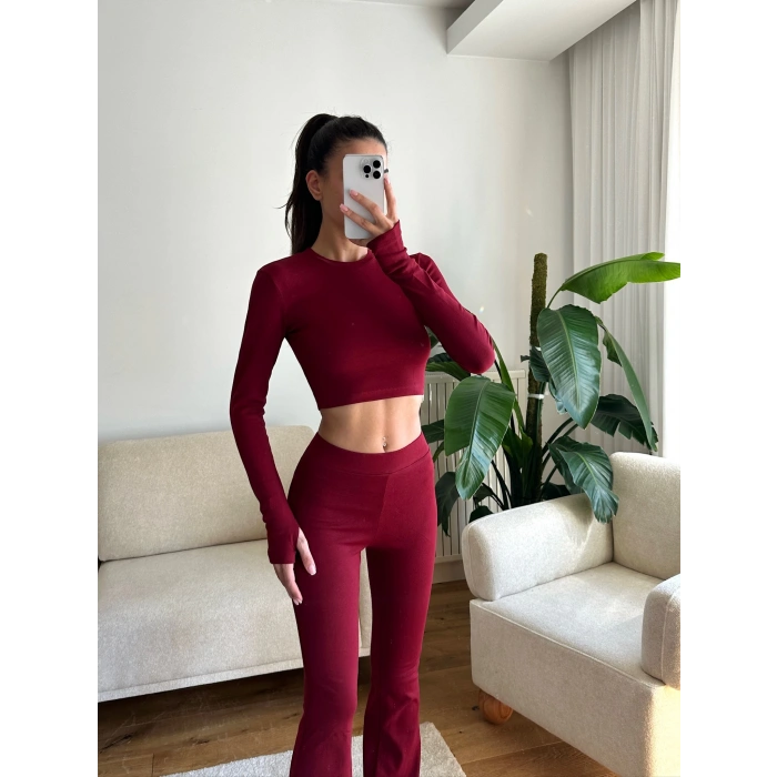 Bsk Crop & İspanyol Taytlı Takım - BORDO