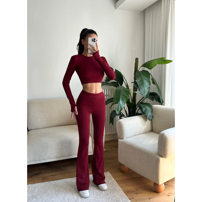 Bsk Crop & İspanyol Taytlı Takım - BORDO