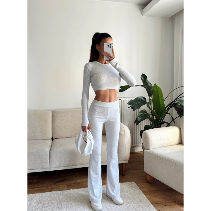 Bsk Crop & İspanyol Taytlı Takım - GRİ
