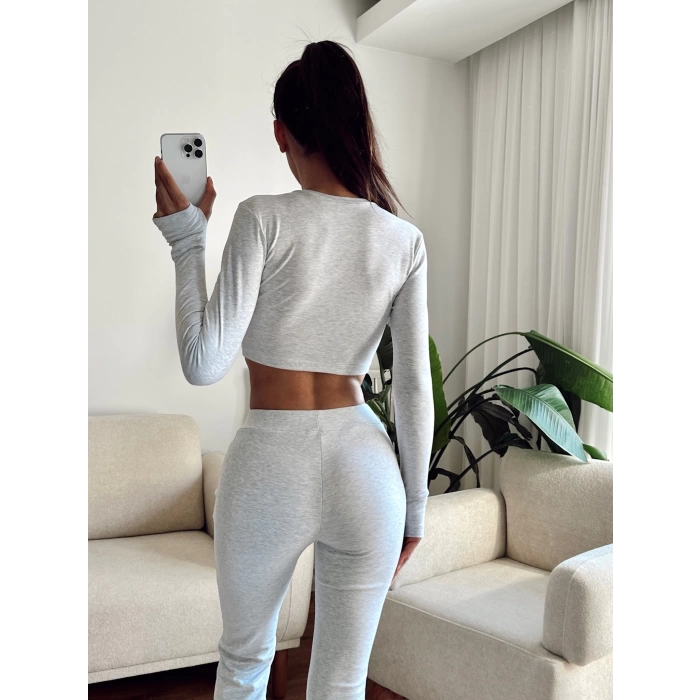 Bsk Crop & İspanyol Taytlı Takım - GRİ