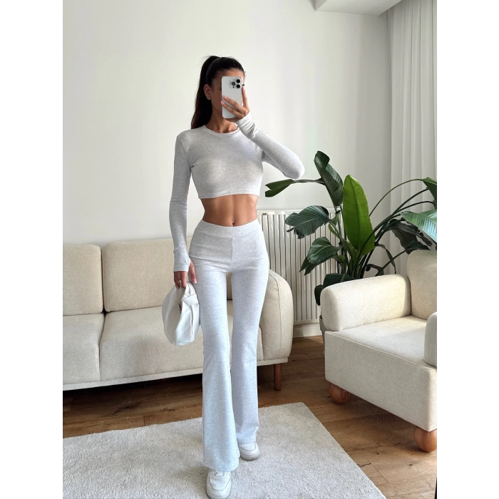 Bsk Crop & İspanyol Taytlı Takım - GRİ