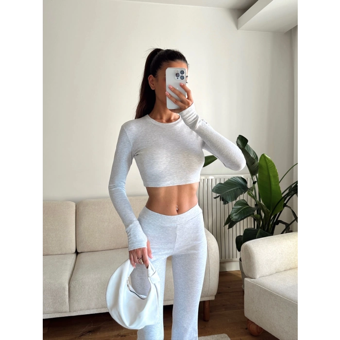 Bsk Crop & İspanyol Taytlı Takım - GRİ