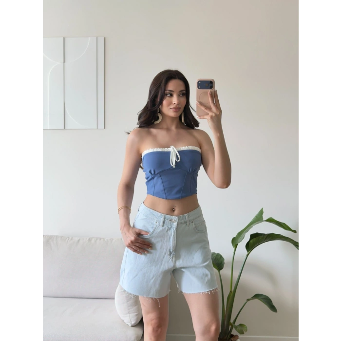 BSK Ön Bağcık Büstiyer - BEBE MAVİSİ