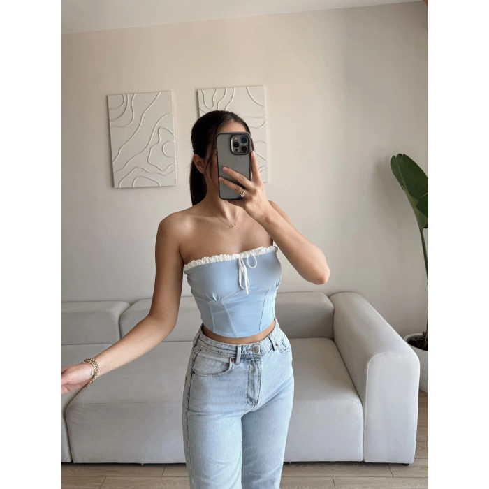 BSK Ön Bağlamalı Straplez Crop - BEBE MAVİSİ