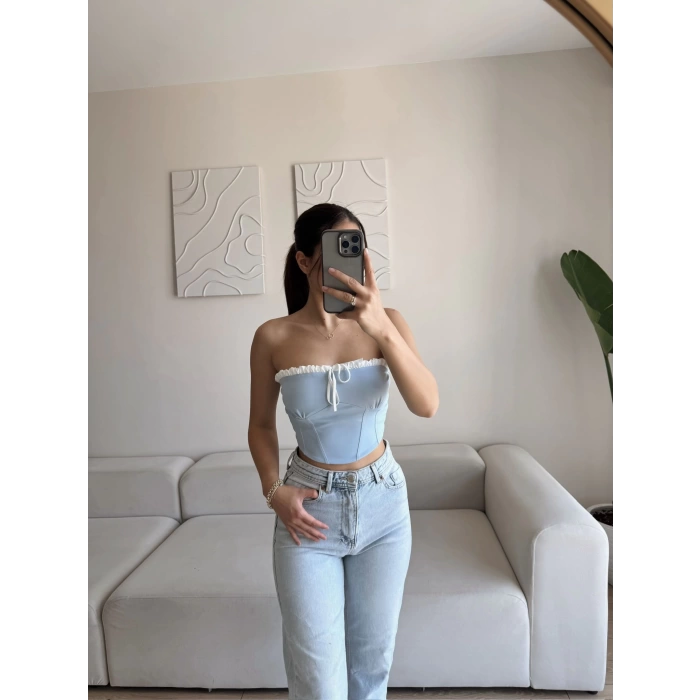 BSK Ön Bağlamalı Straplez Crop - BEBE MAVİSİ