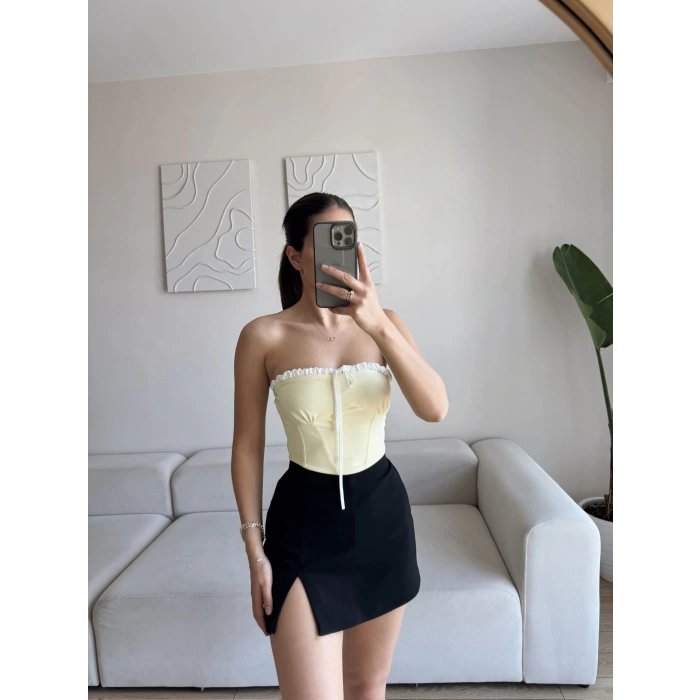 BSK Ön Bağlamalı Straplez Crop - SARI