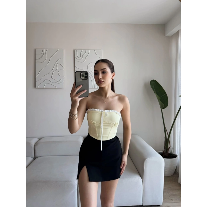 BSK Ön Bağlamalı Straplez Crop - SARI