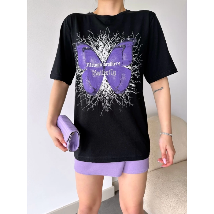 Butterfly Ön Baskılı Unisex Oversize T-shirt