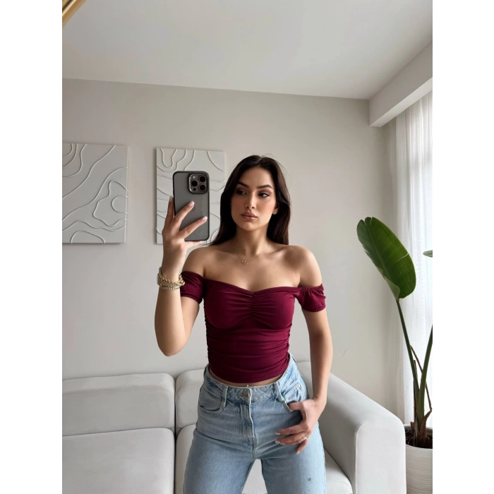 Büzgülü Madonna Crop - BORDO