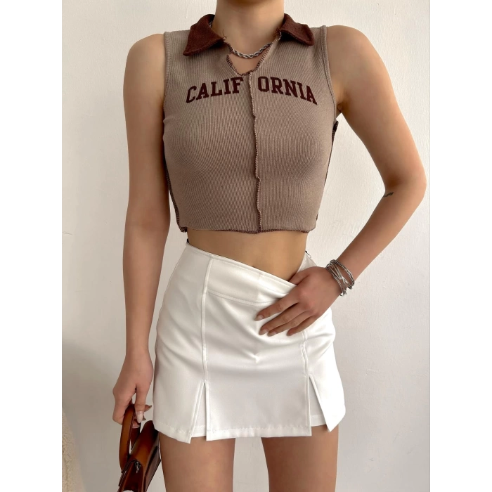 California Polo Yaka Crop-BEJ