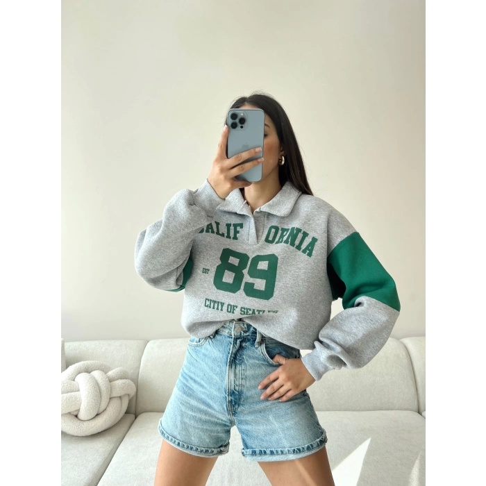 California Polo Yaka Sweatshirt - Gri