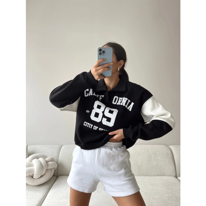 California Polo Yaka Sweatshirt - SİYAH