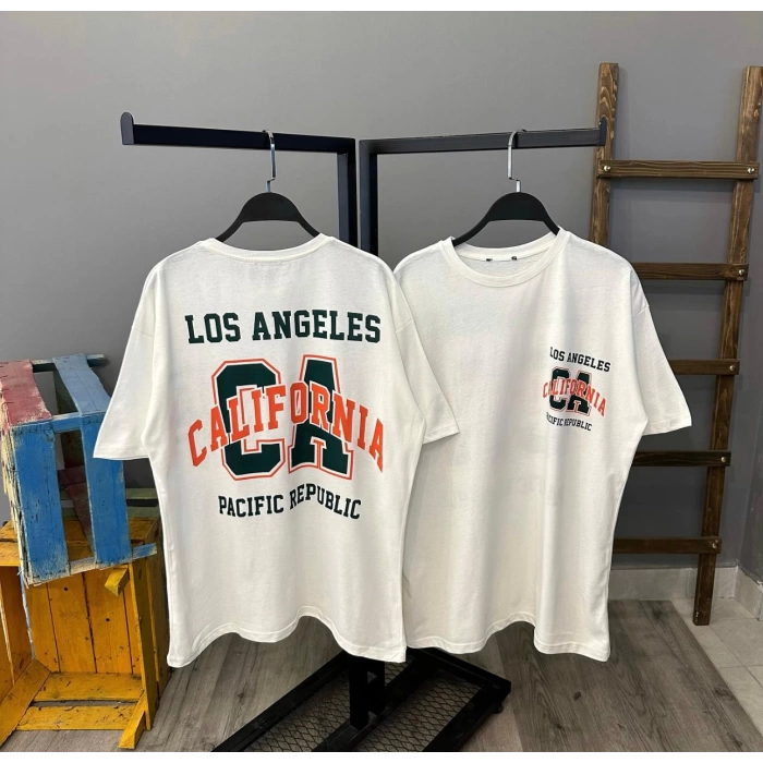California Unisex Oversize T-shirt-BEYAZ