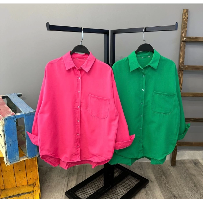 Cep Detay Oversize Basic Gömlek-PEMBE