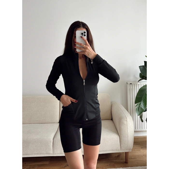 Cepli Fermuar Bluz - SİYAH