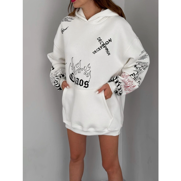 Chaos Deception Unisex Oversize Sweathirt-BEYAZ