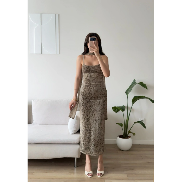 Çiçek Desen Fularlı Elbise - LEOPAR