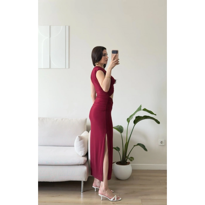Çift Aksesuarlı Maxi Elbise - BORDO