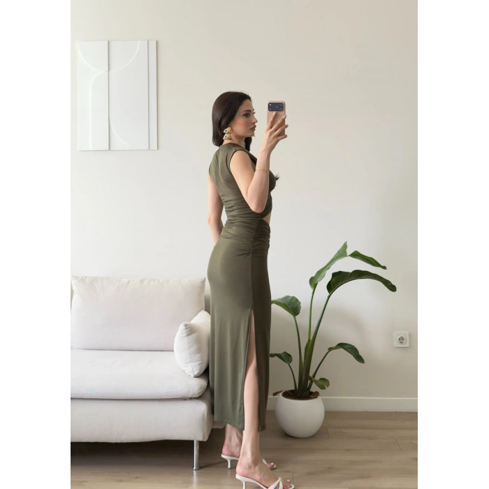 Çift Aksesuarlı Maxi Elbise - HAKİ
