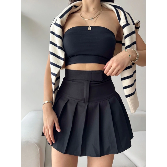 Cırt Cırtlı Şort Etek-SİYAH