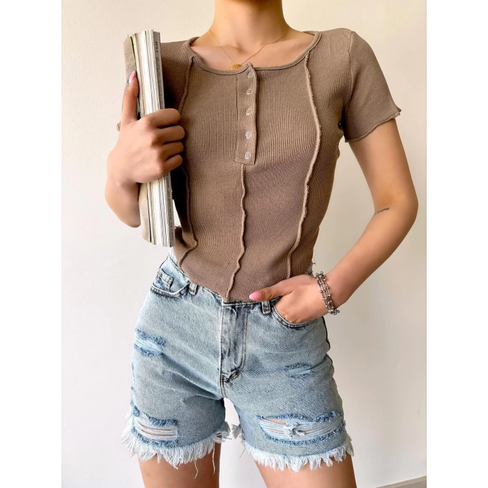 Çıt Çıt Yaka Kaşkorse Crop-BEJ
