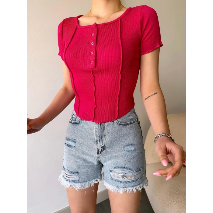 Çıt Çıt Yaka Kaşkorse Crop-KIRMIZI
