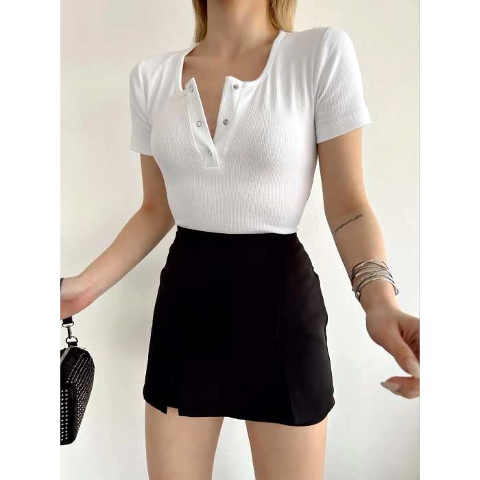 Çıtçıt Kaşkorse Crop Tshirt - BEYAZ