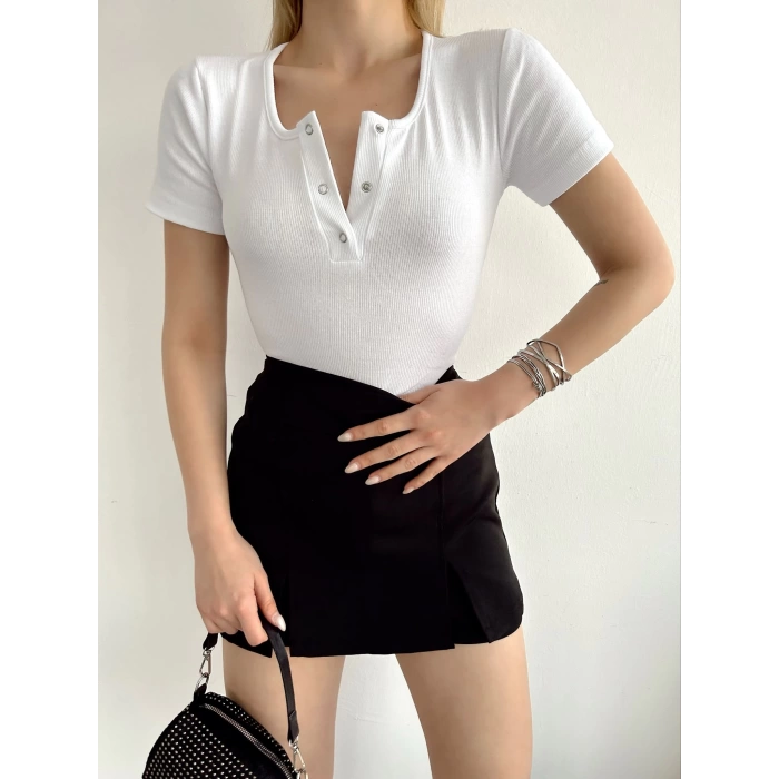 Çıtçıt Kaşkorse Crop Tshirt - BEYAZ