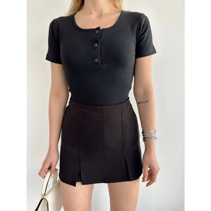 Çıtçıt Kaşkorse Crop Tshirt - SİYAH