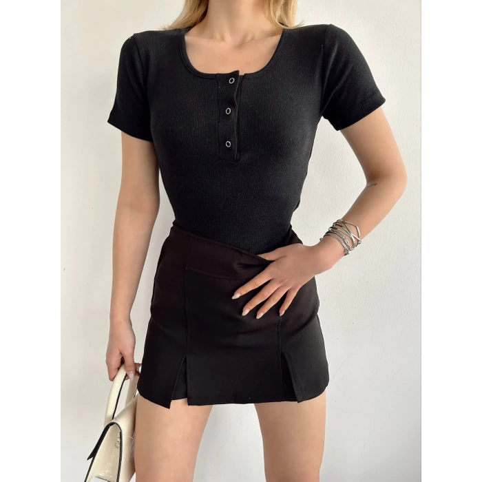Çıtçıt Kaşkorse Crop Tshirt - SİYAH