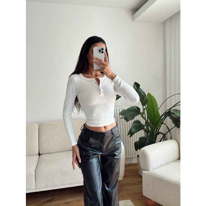 Çıtçıtlı Basic Crop - BEYAZ