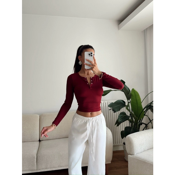 Çıtçıtlı Basic Crop - BORDO