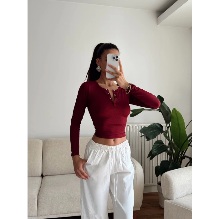 Çıtçıtlı Basic Crop - BORDO