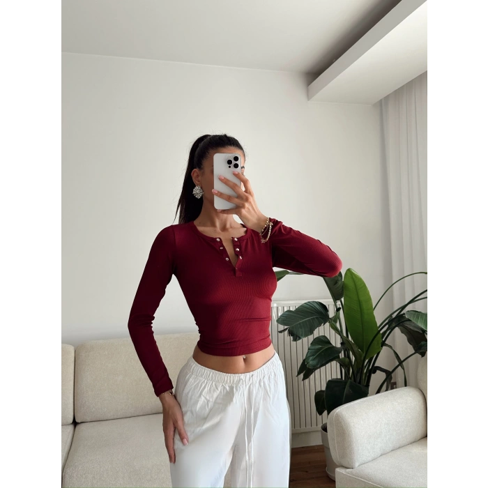 Çıtçıtlı Basic Crop - BORDO