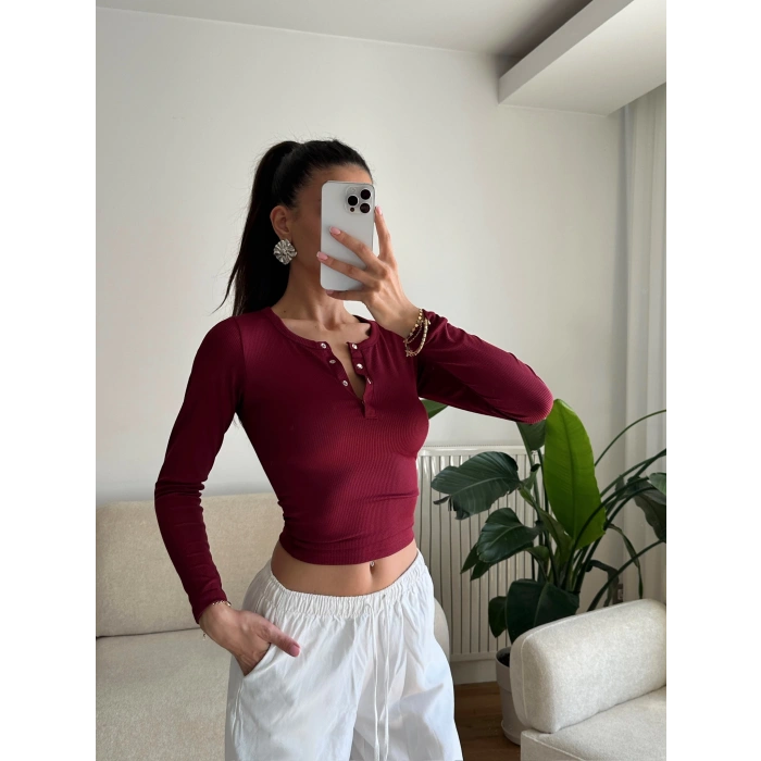 Çıtçıtlı Basic Crop - BORDO