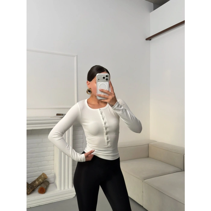 Çıtçıtlı Fitilli Bluz - BEYAZ