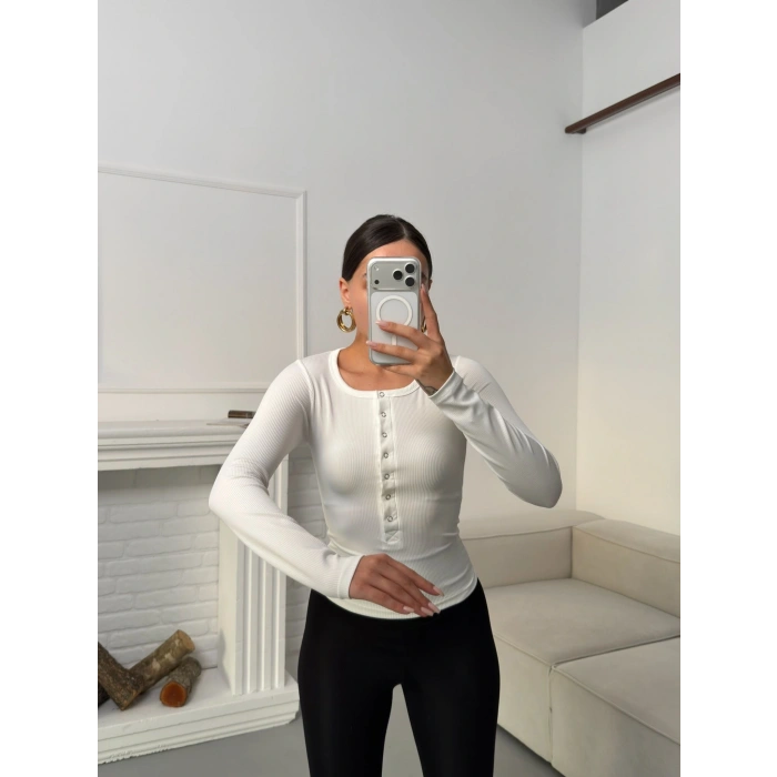 Çıtçıtlı Fitilli Bluz - BEYAZ